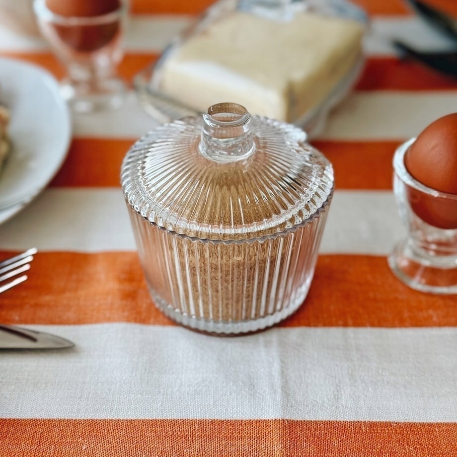 SZKLANA przezroczysta W PRĄŻKI CUKIERNICA cukierniczka 200 ml na cukier