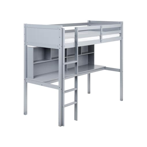 Łóżko na antresoli z biurkiem Drewno sosnowe FOUCAMONT 90 x 200 cm Szary