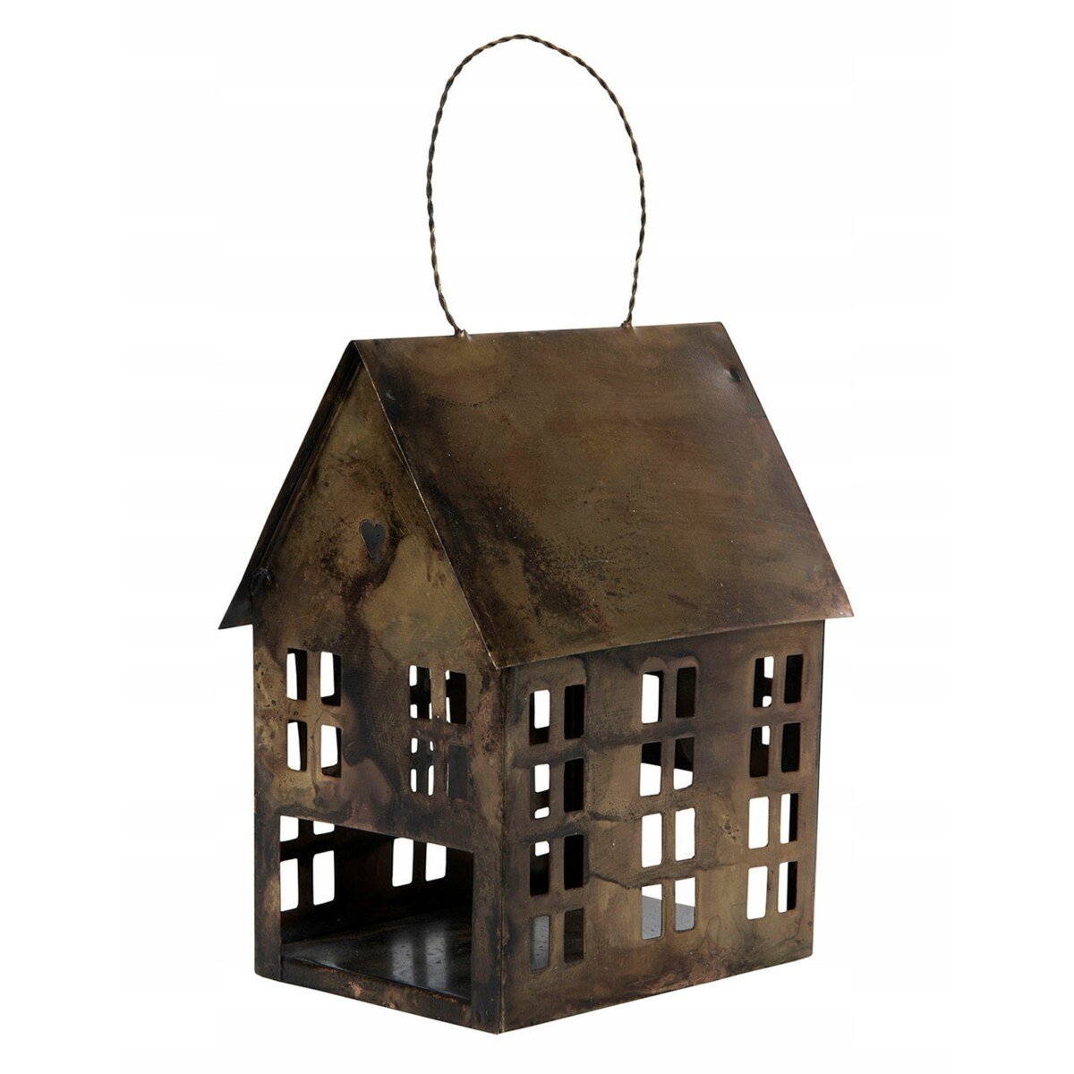 LAMPION ŚWIĄTECZNY świecznik DOMEK metalowy złoty wys. 17cm