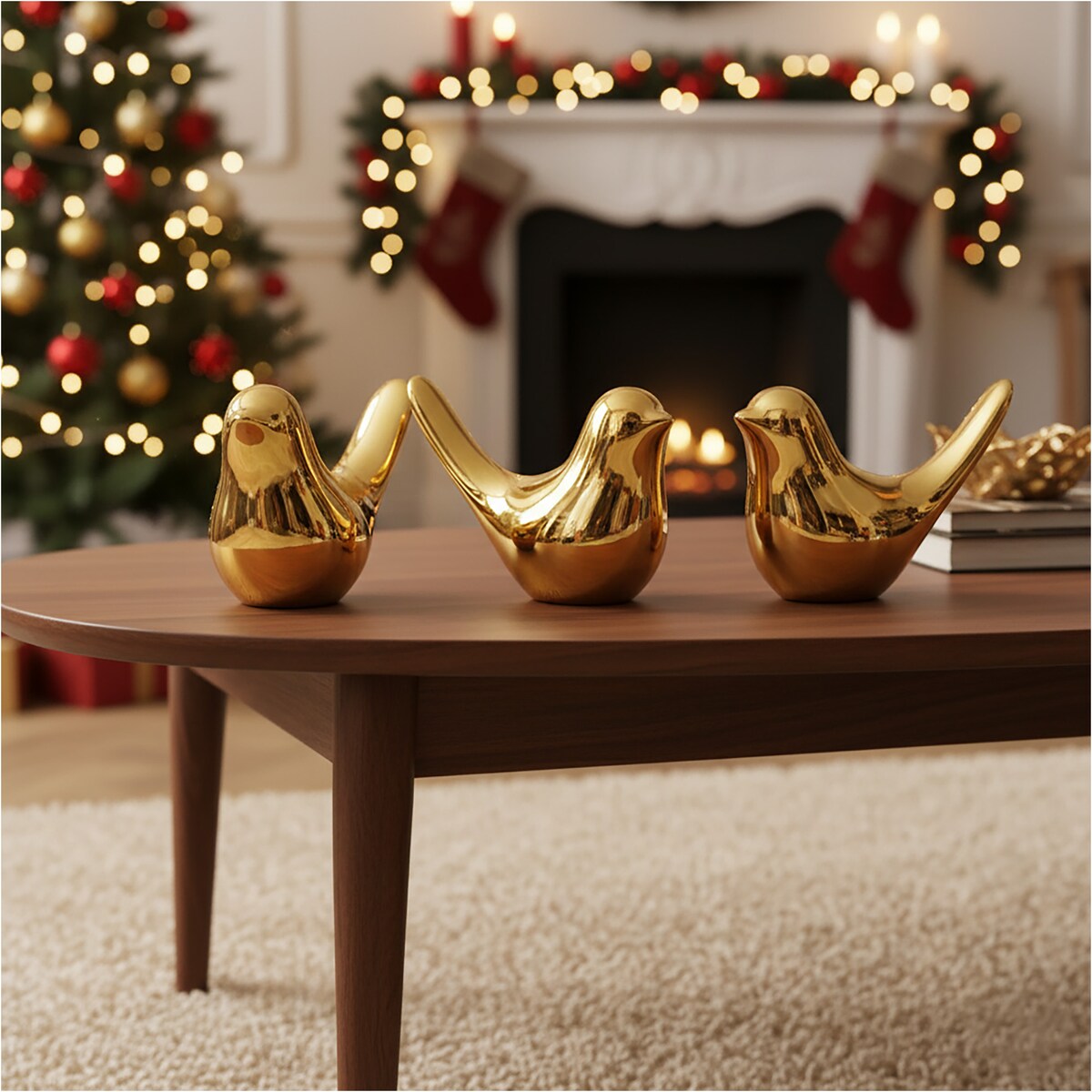 Szklany Ptaszek Dekoracyjny Świąteczny Złoty Ozdoba Na Stół 8 cm