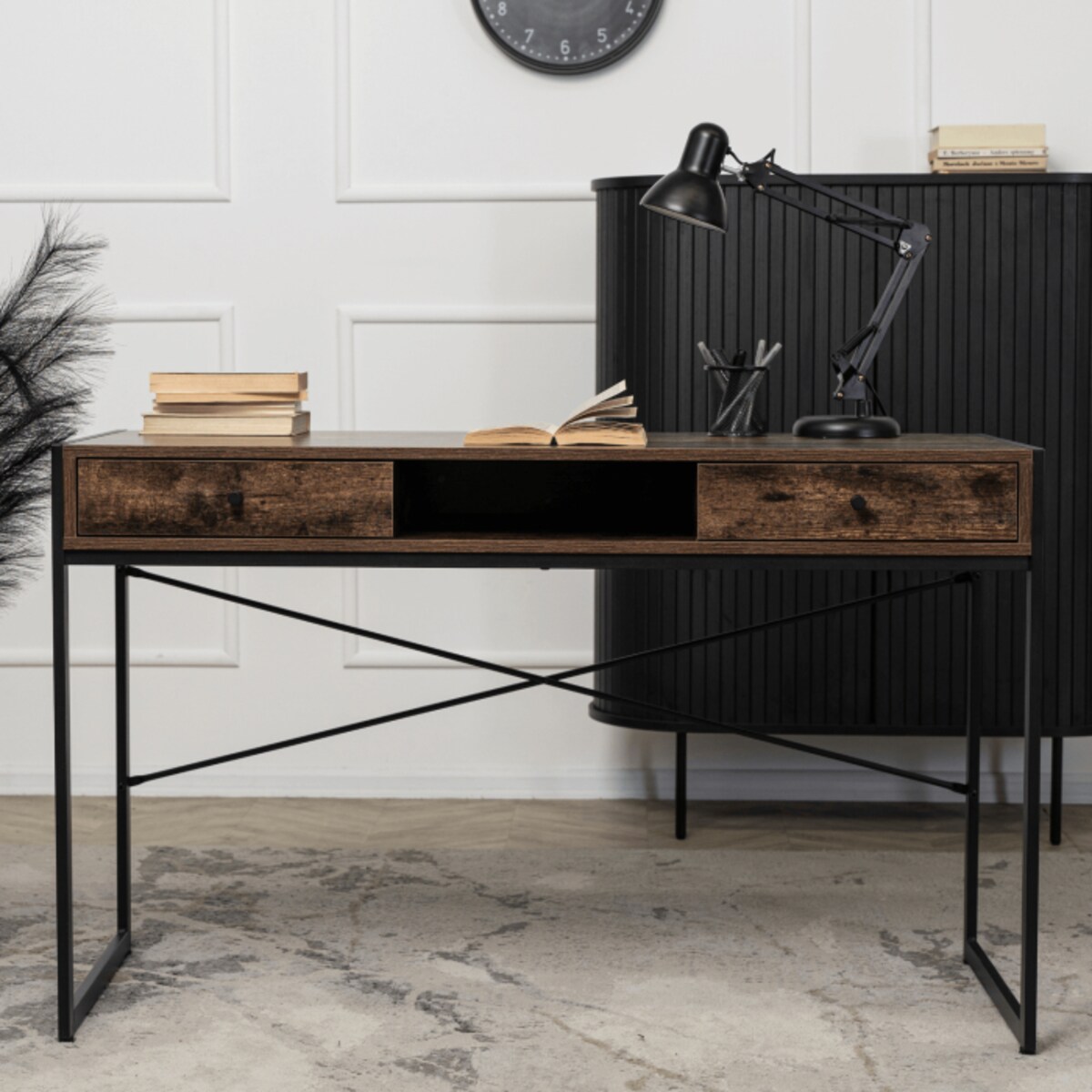 Biurko Loft z Szufladami Industrialne Drewniane STEP Dąb Rustykalny Vintage