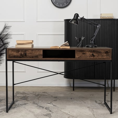 Biurko Loft z Szufladami Industrialne Drewniane STEP Dąb Rustykalny Vintage