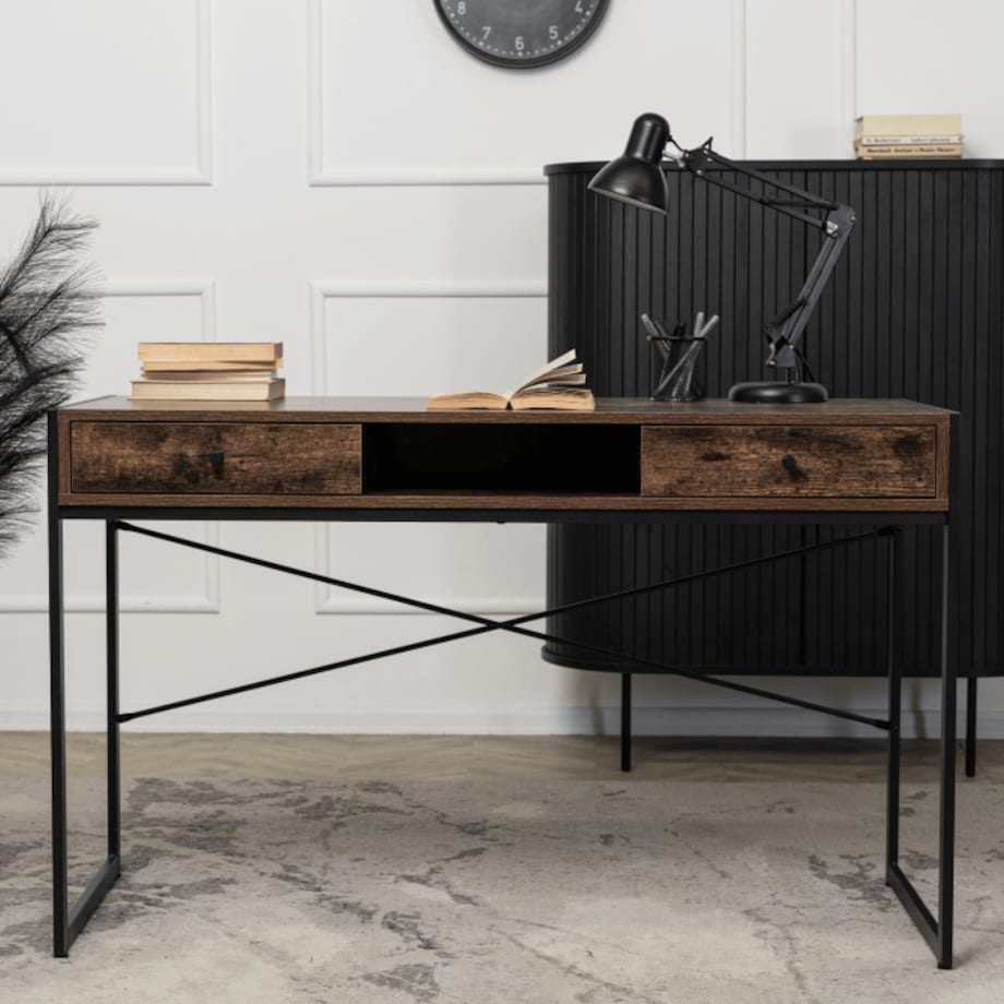 Biurko Loft z Szufladami Industrialne Drewniane STEP Dąb Rustykalny Vintage