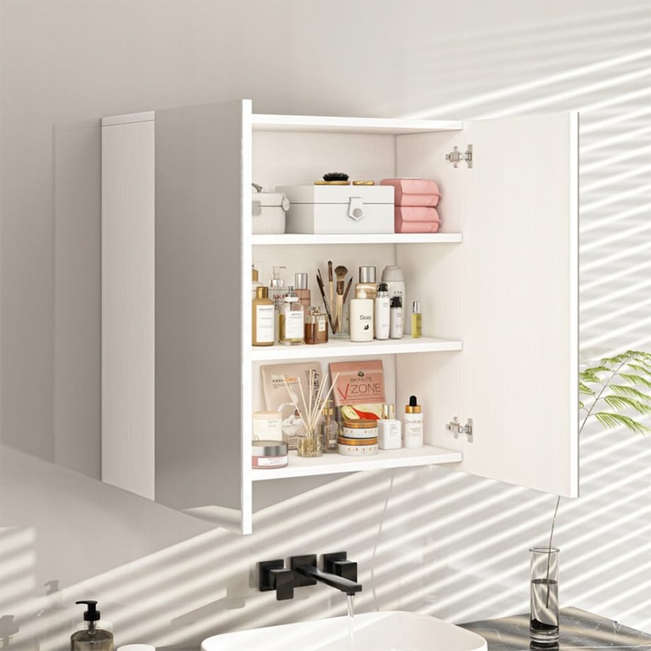 Szafka łazienkowa wisząca z lustrem nad umywalkę 2 drzwi biała nowoczesna