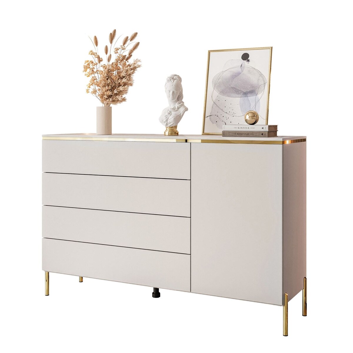 Komoda z szufladami AURORA KASZMIR 4S1D proste złote nogi