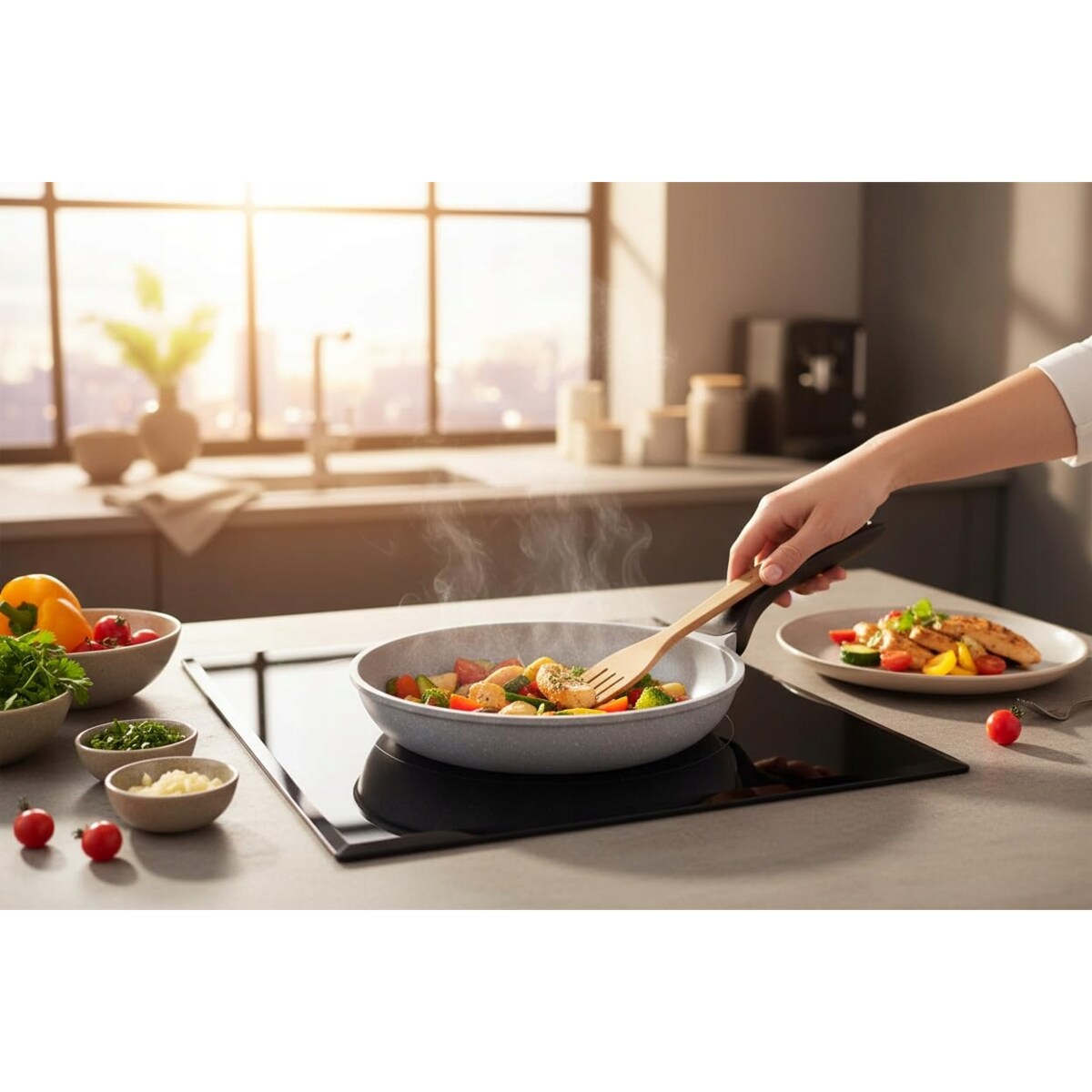 Patelnia nieprzywierająca marmurkowa non-stick do smażenia 24cm indukcja ZILNER