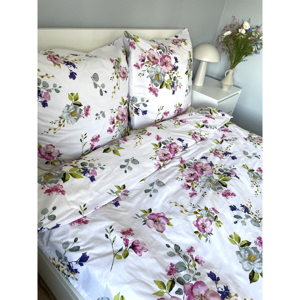 Pościel bawełniana satynowa 140x200 cm Kwiaty jabłonka Białe Polska