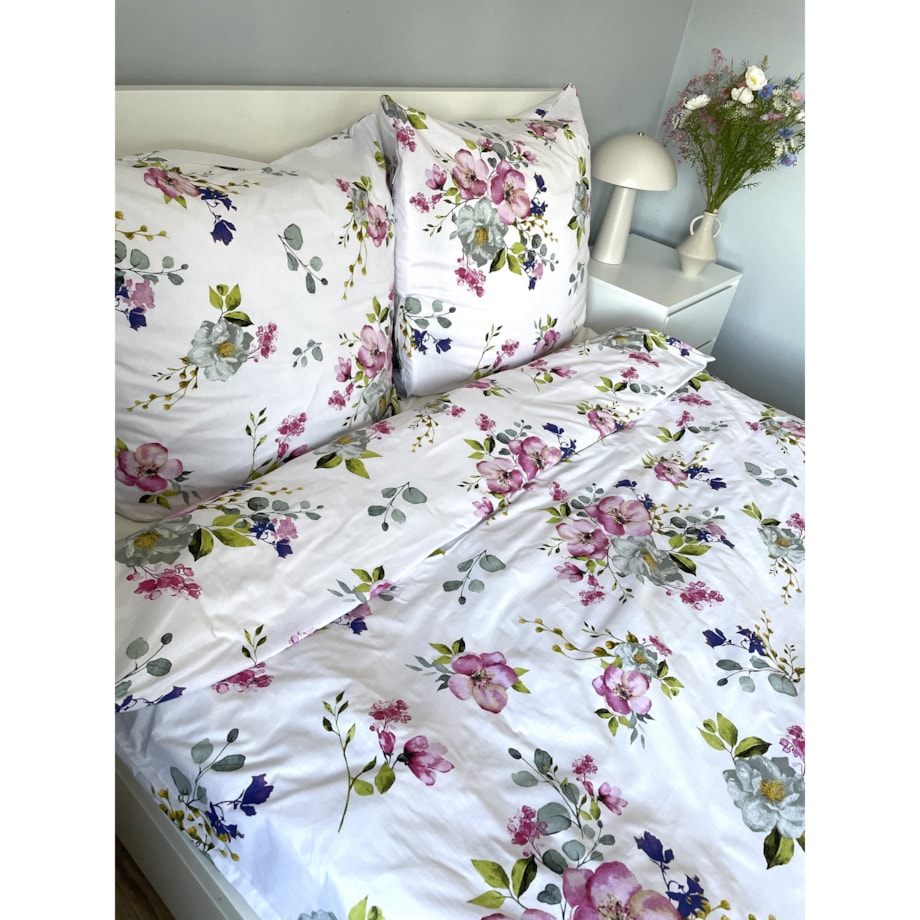 Pościel bawełniana satynowa 140x200 cm Kwiaty jabłonka Białe Polska