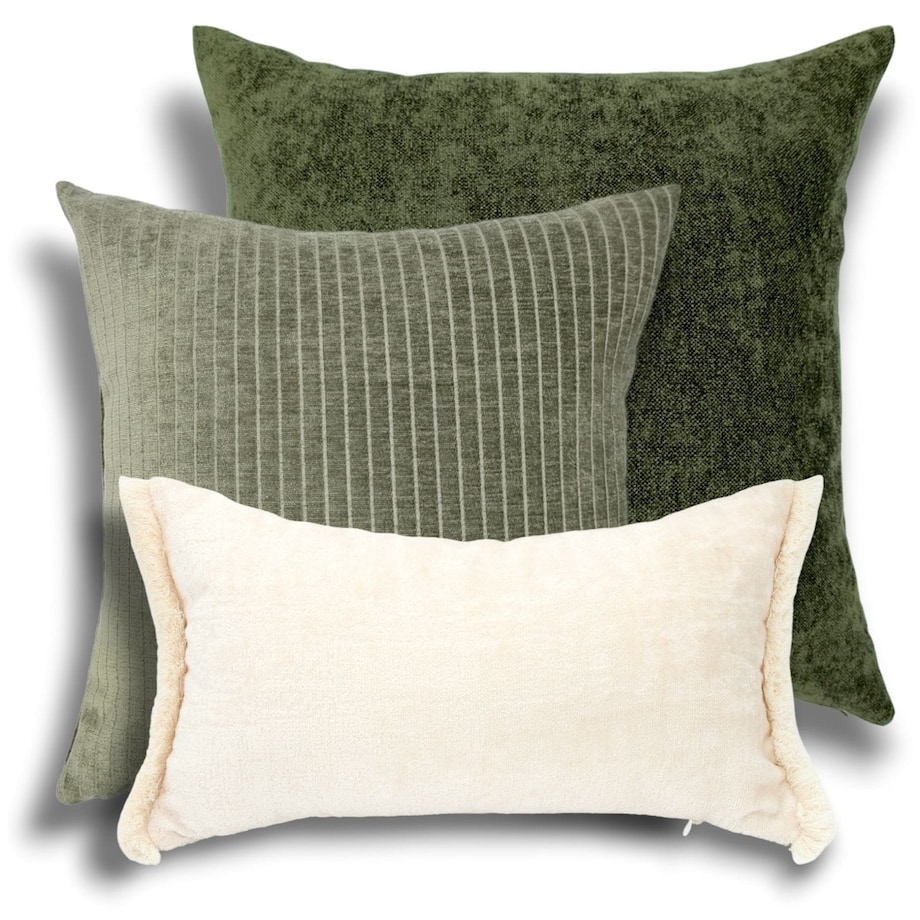 Kremowo Zielony zestaw poduszek dekoracyjnych Heaven - Lines - Denali