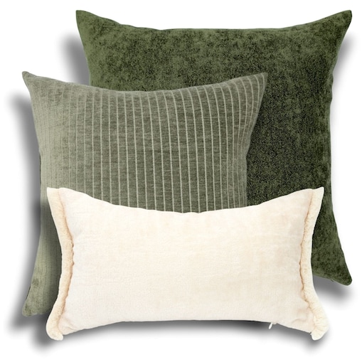 Kremowo Zielony zestaw poduszek dekoracyjnych Heaven - Lines - Denali