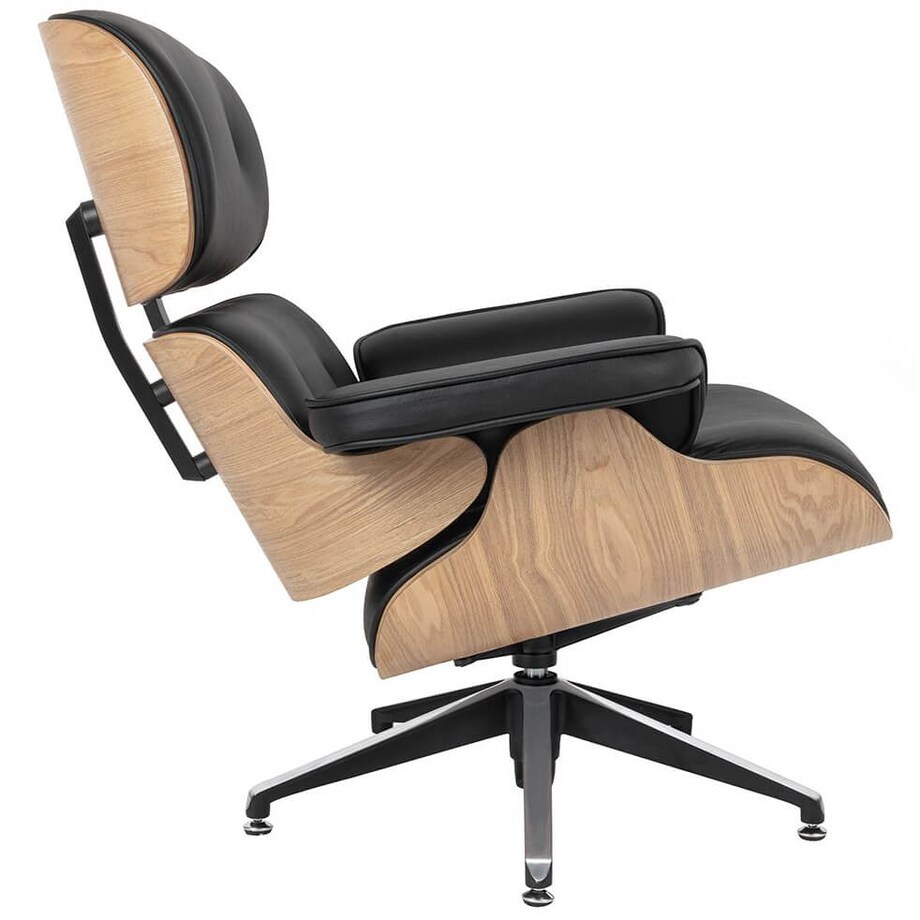 Obrotowy fotel Lounge KH1501100143 czarny z podnóżkiem sklejka jesion, King Home