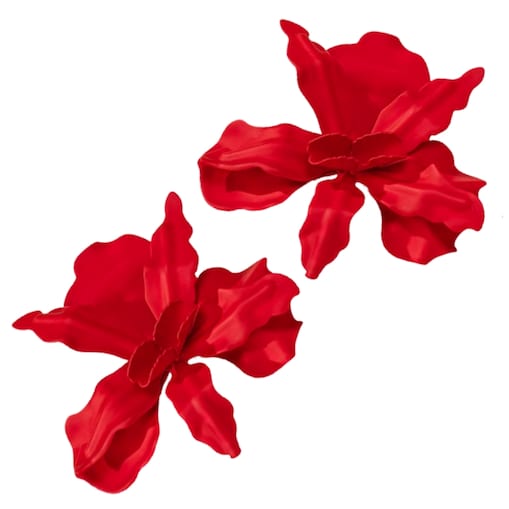 CZERWONE żywe kolczyki kwiaty duże mat METALOWE efektowna biżuteria wesele