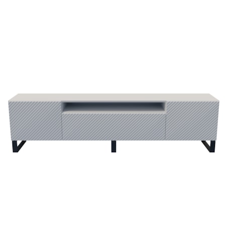 Szafka RTV NIKOL 200cm na metalowych nogach, frezowane fronty-biała