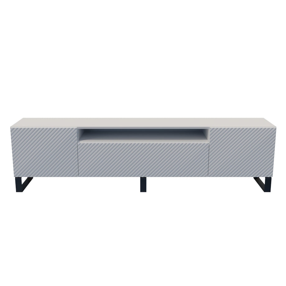 Szafka RTV NIKOL 200cm na metalowych nogach, frezowane fronty-biała