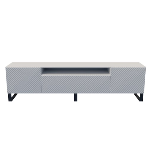 Szafka RTV NIKOL 200cm na metalowych nogach, frezowane fronty-biała