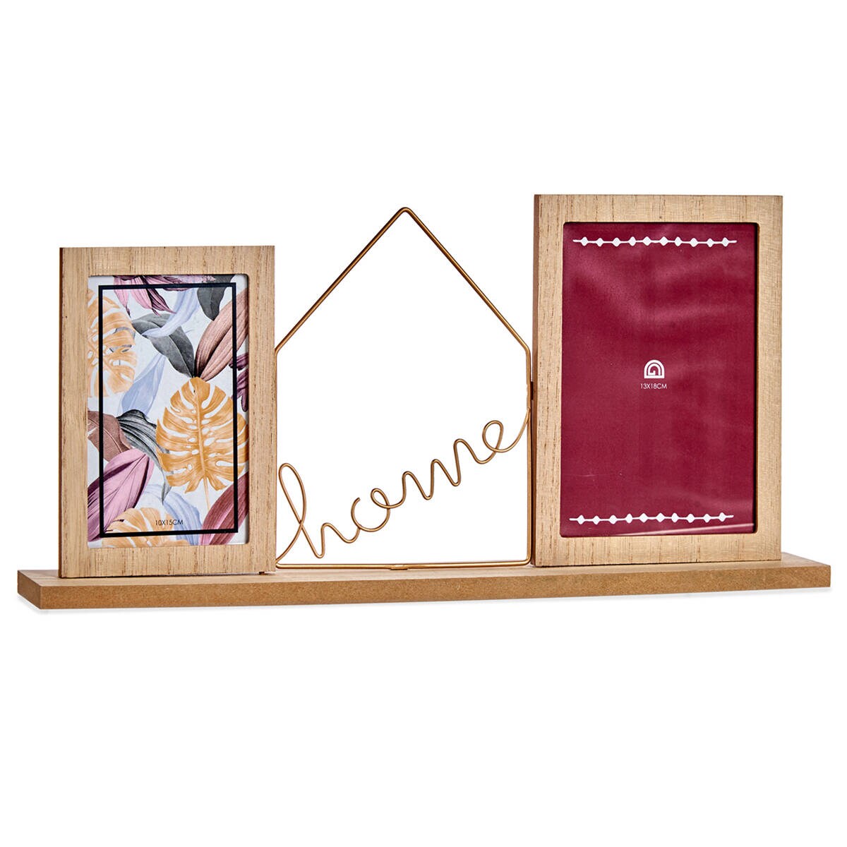 Drewniana ramka na 2 zdjęcia z ozdobnym napisem HOME, 46 x 6 x 21,5 cm