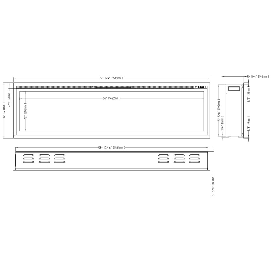Kominek elektryczny AFLAMO Royal 60 - ścienny i do zabudowy - 152x43x15 cm - kominek LED z funkcją grzania 750/1500 W