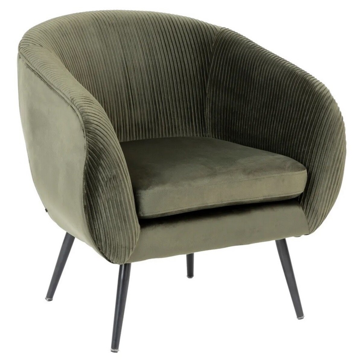 Fotel aksamitny khaki z marszczeniem