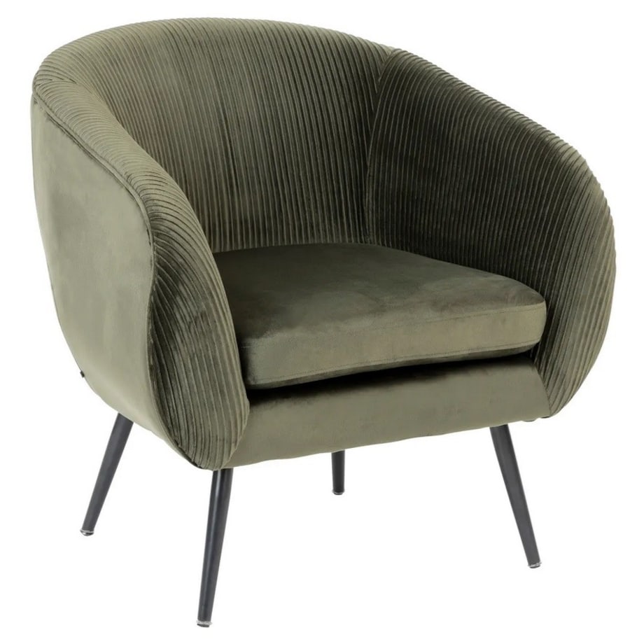 Fotel aksamitny khaki z marszczeniem