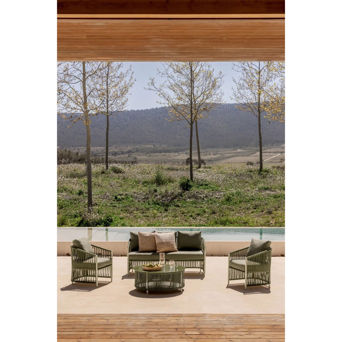 Zestaw ogrodowy: dwuosobowa sofa, 2 fotele i stolik kawowy zielony Sophie