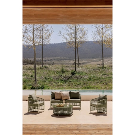 Zestaw ogrodowy: dwuosobowa sofa, 2 fotele i stolik kawowy zielony Sophie