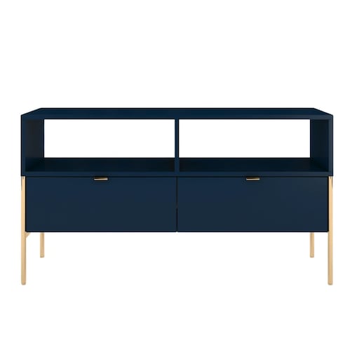 Elegancka granatowa komoda RTV Skandica POLKA na złotych nóżkach