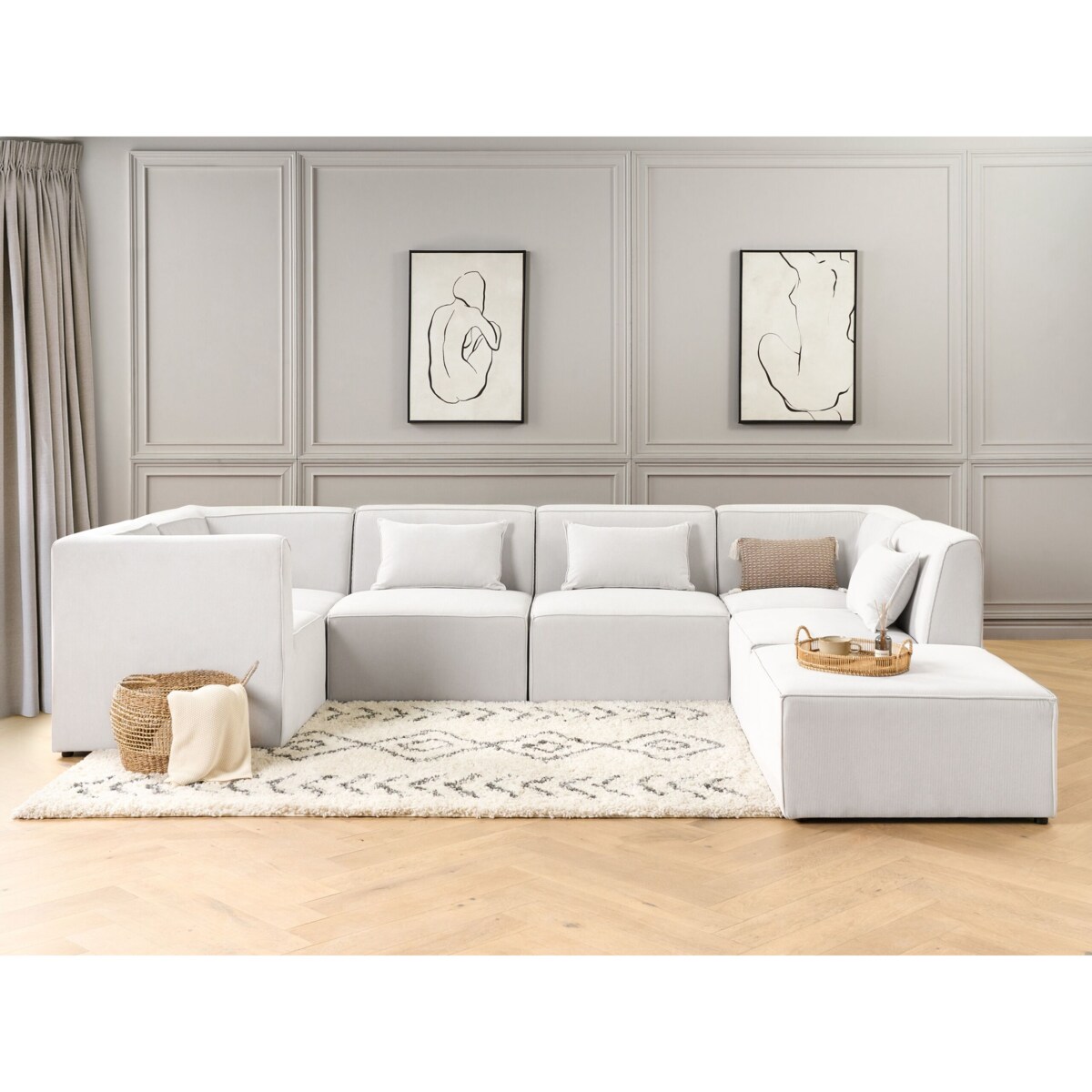 Otomana sztruksowa złamana biel LEMVIG