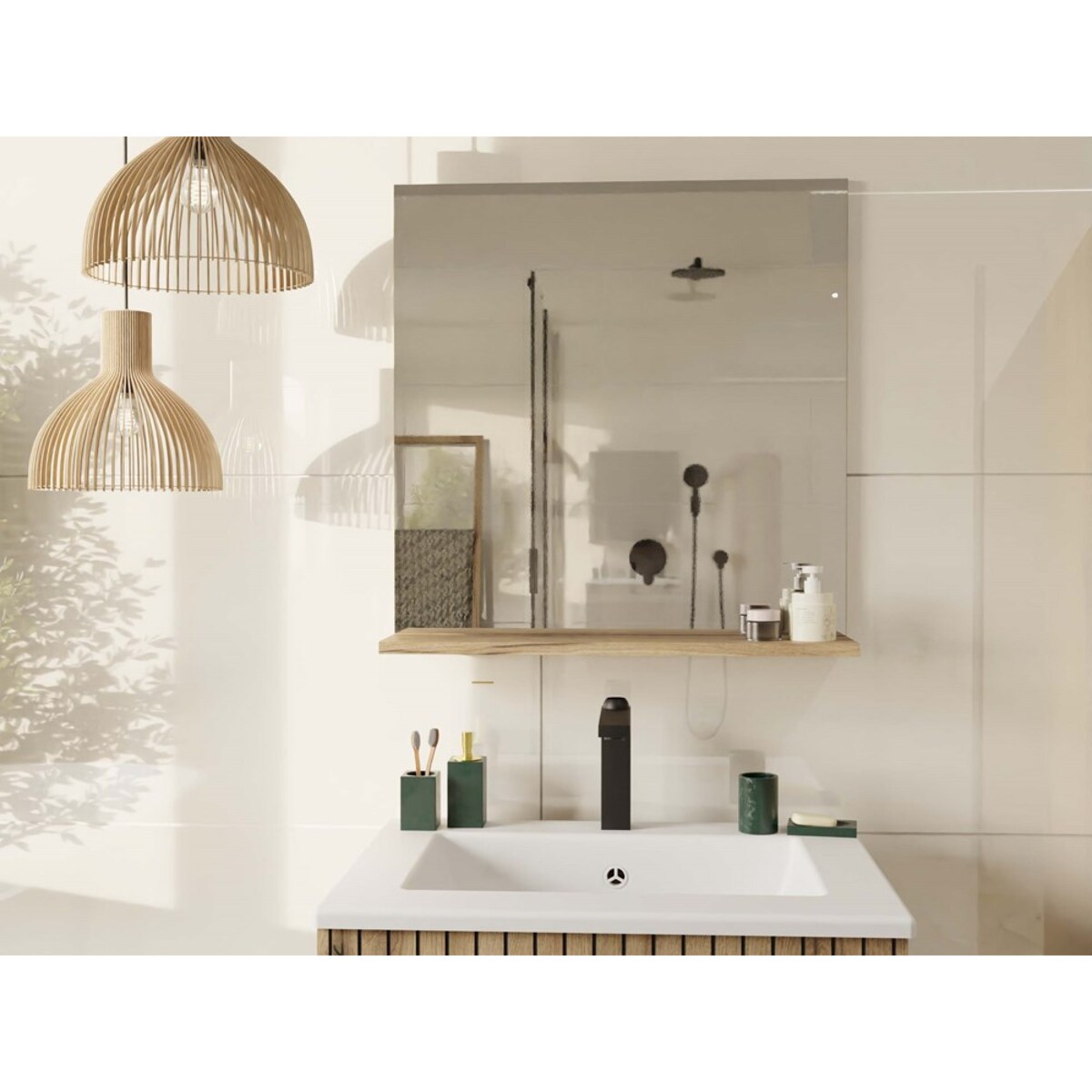 LUSTRO ŁAZIENKOWE Z PÓŁKĄ TIGO 60x61,5 CM DĄB EVOKE DO ŁAZIENKI PRZEDPOKOJU