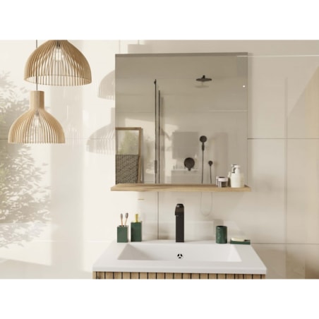 LUSTRO ŁAZIENKOWE Z PÓŁKĄ TIGO 60x61,5 CM DĄB EVOKE DO ŁAZIENKI PRZEDPOKOJU