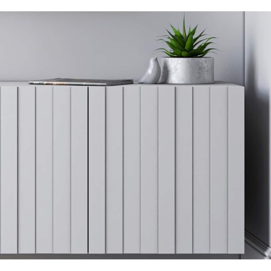 Komoda RTV Industrialna Szafka RTV Loft Biały Mat Glamour Ryflowane Fronty 112 cm Rama