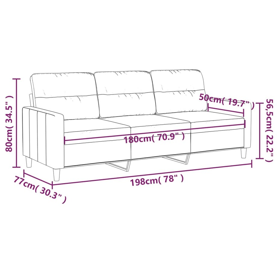 vidaXL Sofa 3-osobowa, jasnoszara, 180 cm, tapicerowana tkaniną