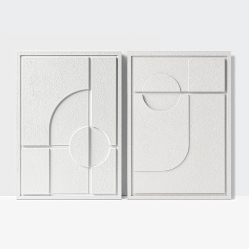 Zestaw 2 Obrazy 3D 35x50cm Geometric – Dekoracje ścienne z Tynku Naturalnego, Bianco, Minimalistyczne Reliefy