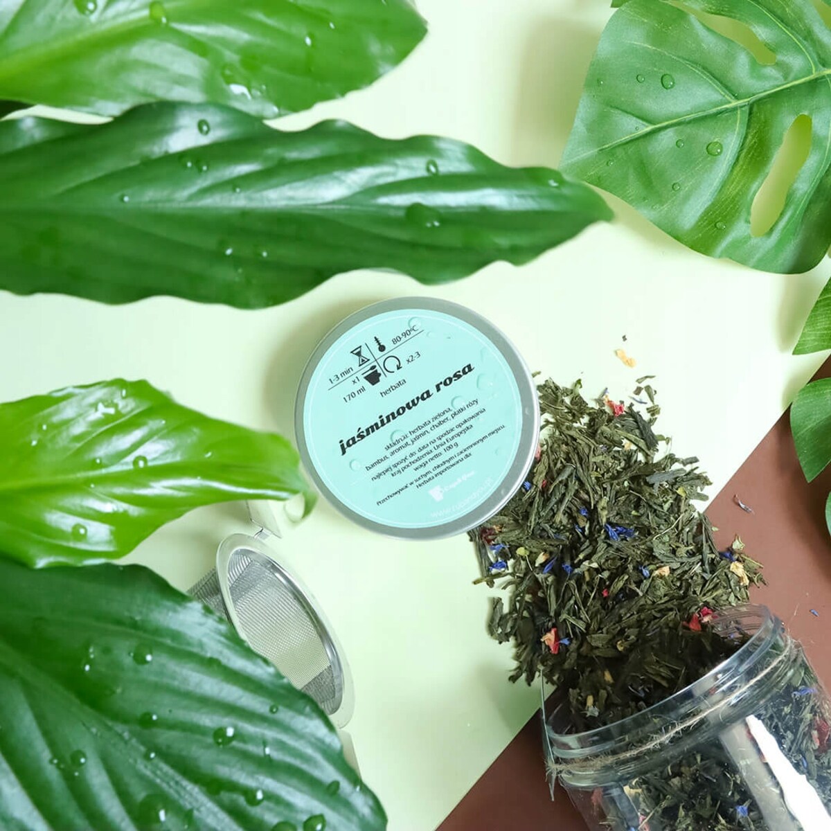 Herbata zielona JAŚMINOWA ROSA o smaku jaśminu z nutą owoców cytrusowych - herbata liściasta sypana mieszanka napar susz - gotowa na prezent upominek