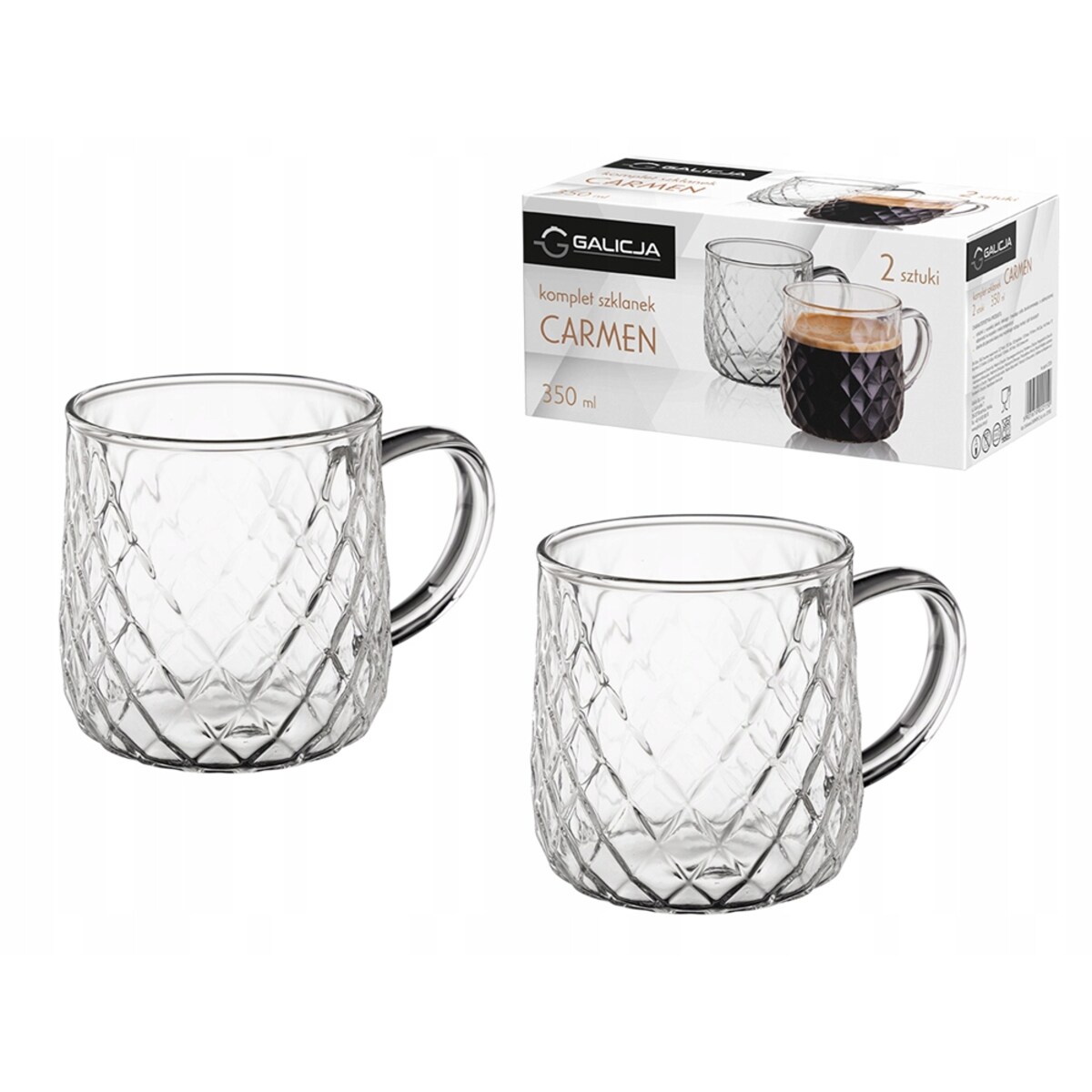 Komplet szklanek CARMEN 350 ml 2szt na kawę herbatę napoje box prezent