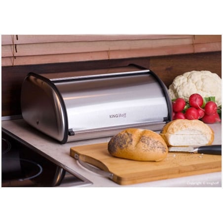Chlebak stalowy mały 36cm srebrny połysk pojemnik na chleb pieczywo bułki KINGHOFF