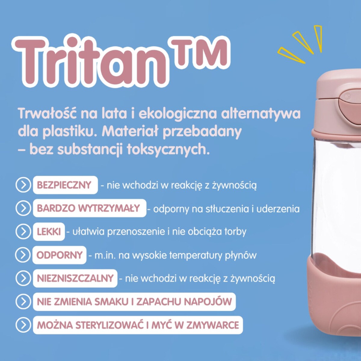 Bidon na wodę dla dziecka - butelka z ustnikiem do szkoły 12m+ tritanowa 450 ml Blush Crush b.box