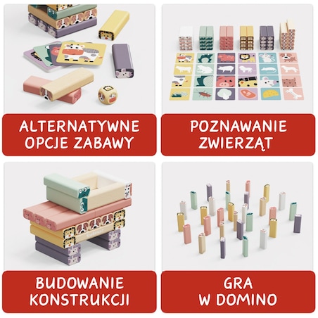 Jakie to zwierzę? Drewniana wieża z klocków – gra zręcznościowa dla dzieci 36 mies.+ Top Bright