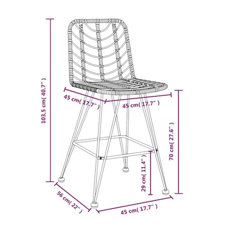 vidaXL Stołki barowe, 2 szt., czarne 45x56x103,5 cm, PE, rattan i stal