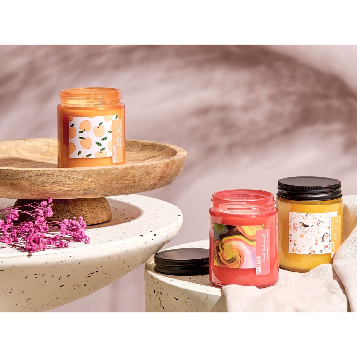 Zestaw 3 świeczek zapachowych FRUITY BLOOM Wosk sojowy Nuty owocowe