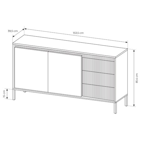 Komoda 153 2D3S ENSO ryflowana, beżowa