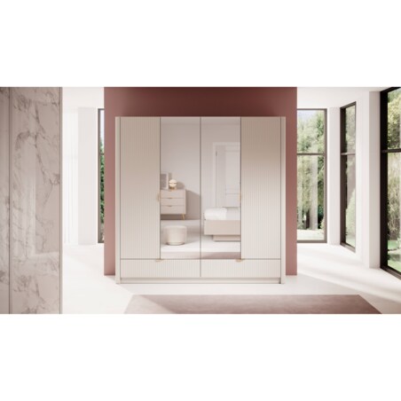 Szafa Duża Ryflowana LENA z lustrem, beżowa