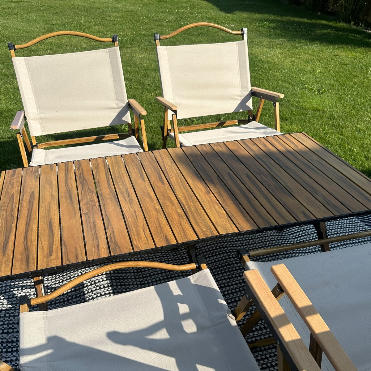 Składany stół kempingowy, Drevo 120cm, Aluminiowy