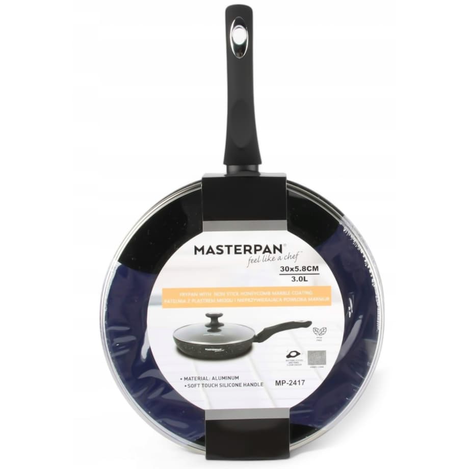 Patelnia Granitowa Pokrywka 30 Cm Plaster Miodu Indukcja Gaz 3.0L Wysoka 5.8