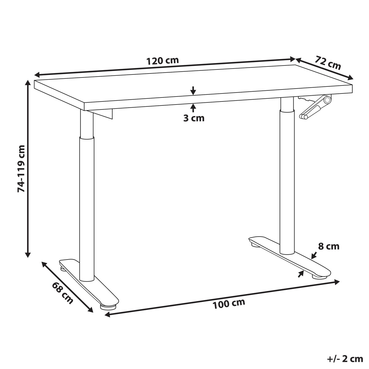Biurko regulowane manualnie DESTINAS Jasny brąz/ biały 120 cm 72 cm