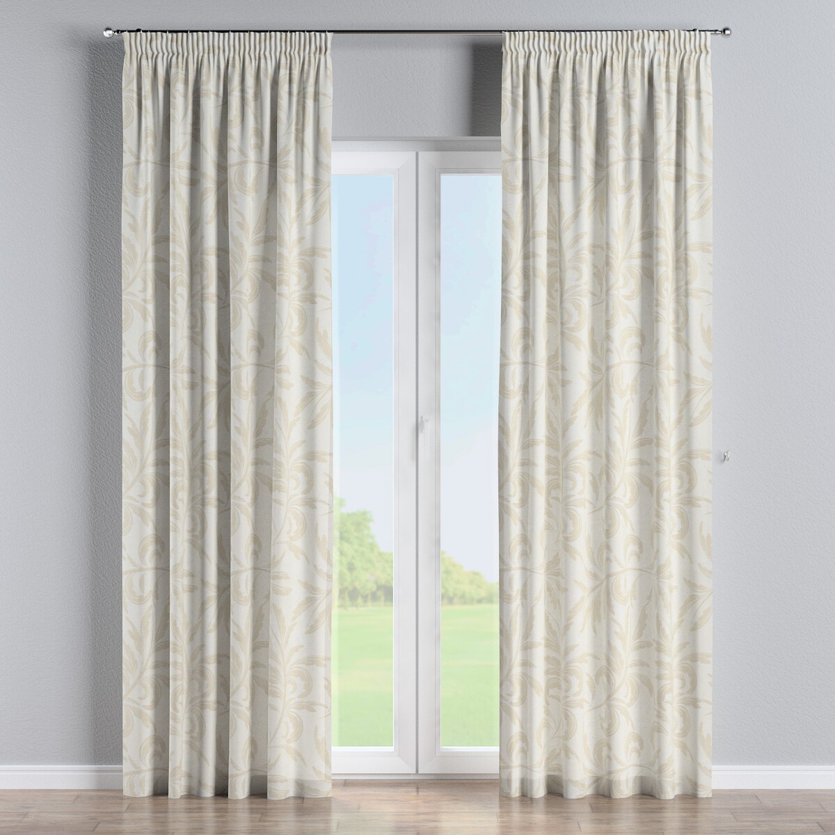 Zasłona na taśmie marszczącej 1 szt. 130x245 szaro-beżowe liście akantu