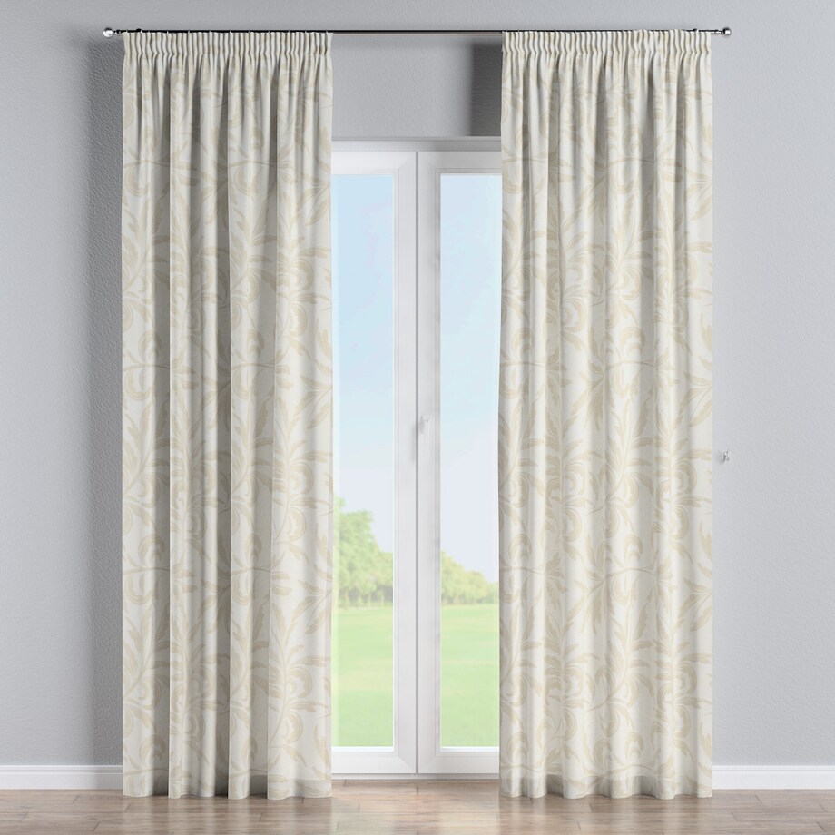 Zasłona na taśmie marszczącej 1 szt. 130x245 szaro-beżowe liście akantu