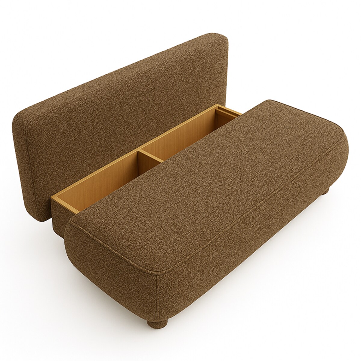 Kanapa Nowoczesna MAJA z funkcją spania w tkaninie boucle - ciemno beżowa