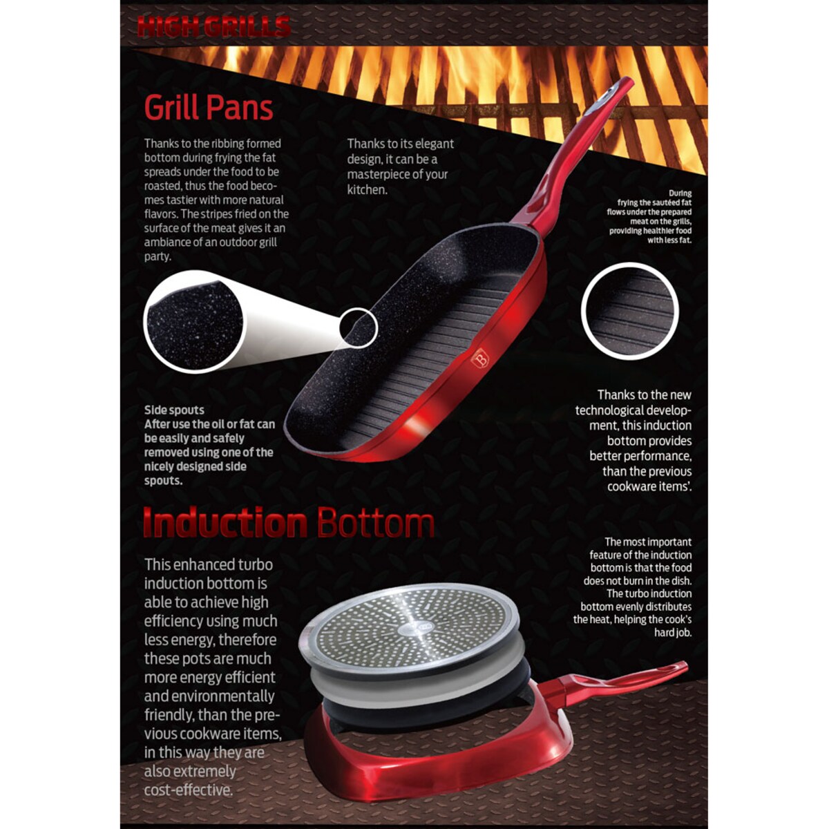 Patelnia z powłoką granitową grill 28cm BERLINGER HAUS Metallic Burgundy