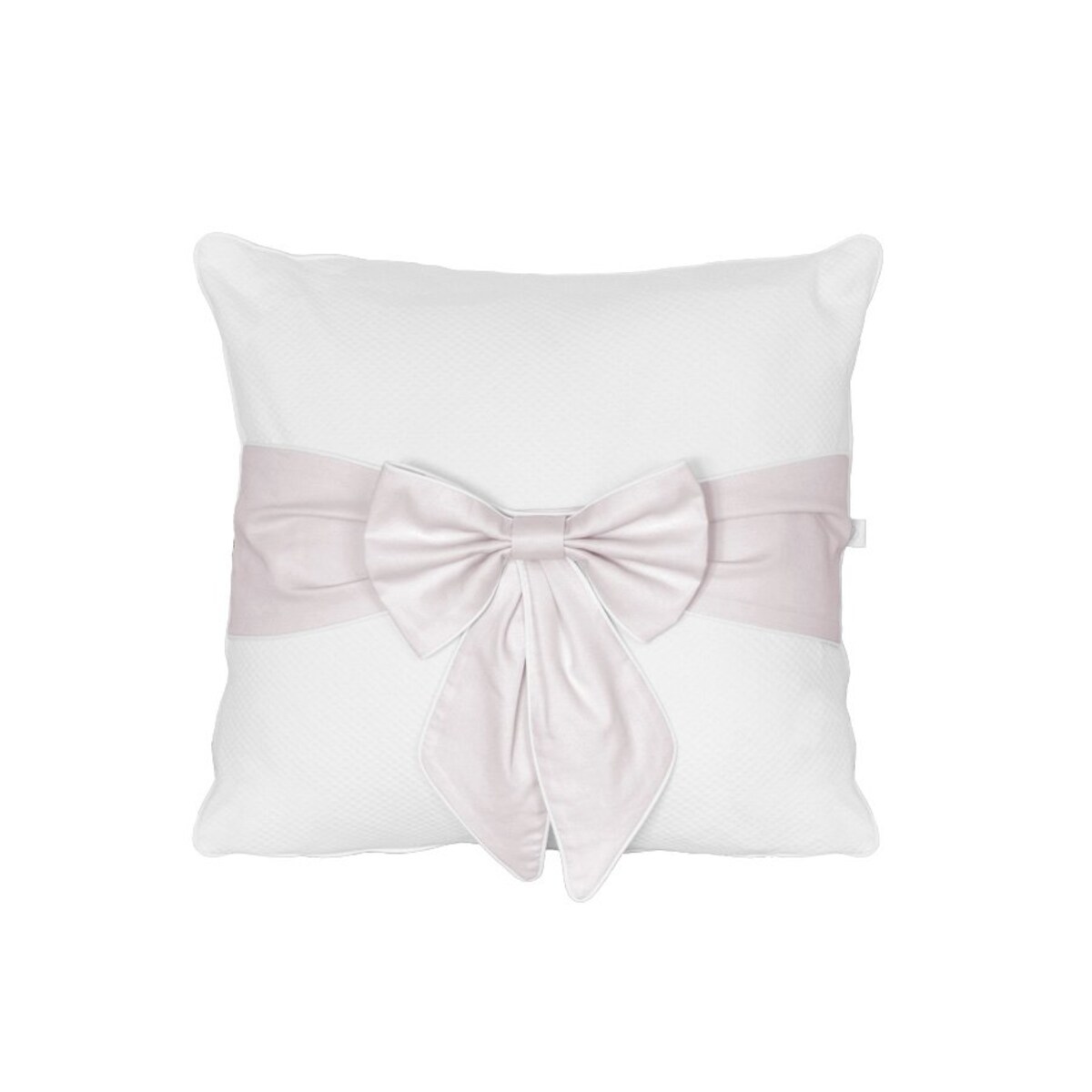 Poduszka biała z pudrową kokardą
