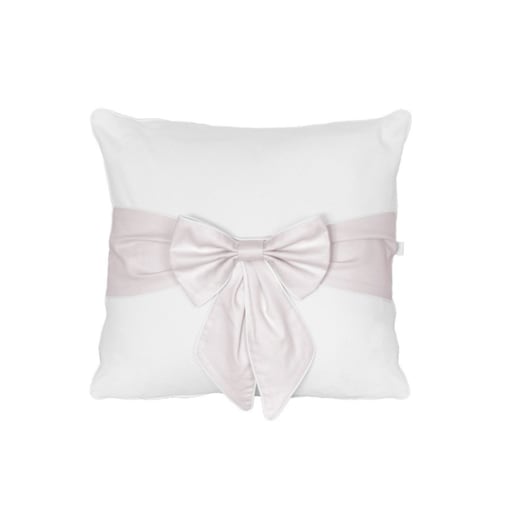 Poduszka biała z pudrową kokardą